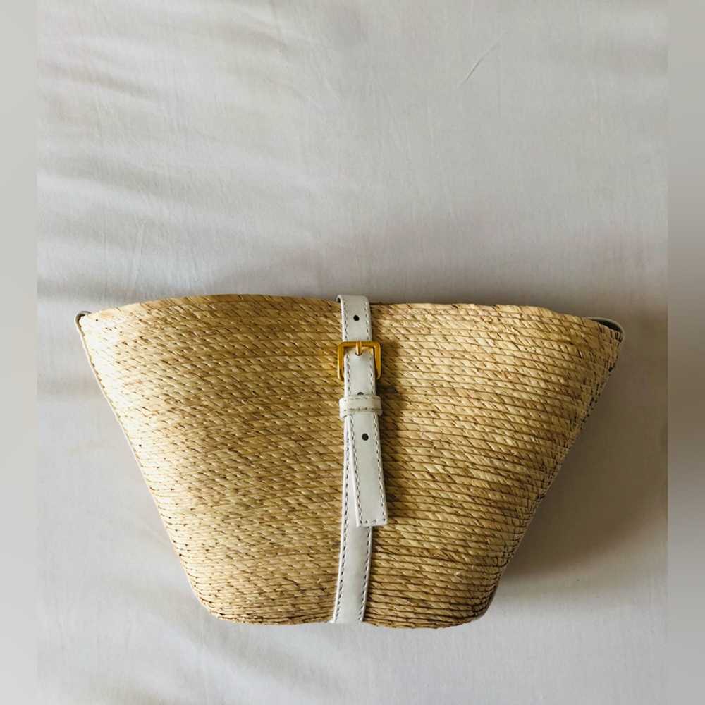Altuzarra Straw Crossbody with White Leather Trim and Gold Buckle - Picture 8 of 8